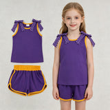 GSSO3826 Solid Color Purple Dots Bows Girls Shorts Set