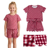 GSSO3837 Red Plaid Scallop Edge Girls Shorts Set