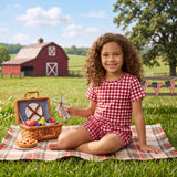 GSSO3837 Red Plaid Scallop Edge Girls Shorts Set