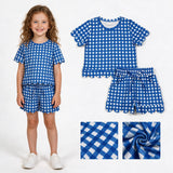 GSSO3837 Blue Plaid Scallop Edge Girls Shorts Set