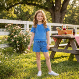 GSSO3837 Blue Plaid Scallop Edge Girls Shorts Set