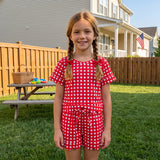 Solid Color Plaid Scallop Edge Girls Shorts Set Kids Matching Clothes