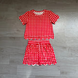 Preorder Samples GSSO3838 Red Plaid Scallop Edge Girls Shorts Set