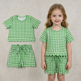 GSSO3840 Green Plaid Scallop Edge Girls Shorts Set