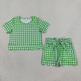 GSSO3840 Green Plaid Scallop Edge Girls Shorts Set