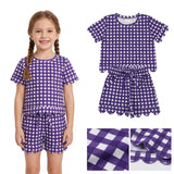 GSSO3841 Purple Plaid Scallop Edge Girls Shorts Set