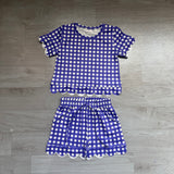 Preorder Samples GSSO3841 Purple Plaid Scallop Edge Girls Shorts Set