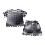 GSSO3842 Black Plaid Scallop Edge Girls Shorts Set