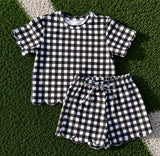 Preorder Samples GSSO3842 Black Plaid Scallop Edge Girls Shorts Set