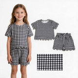 GSSO3842 Black Plaid Scallop Edge Girls Shorts Set
