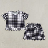 GSSO3842 Black Plaid Scallop Edge Girls Shorts Set