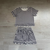 Preorder Samples GSSO3842 Black Plaid Scallop Edge Girls Shorts Set