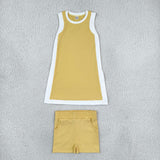 GSSO3845 Solid Color Yellow Yoga Girl's Dress Shorts Set