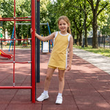 GSSO3845 Solid Color Yellow Yoga Girl's Dress Shorts Set