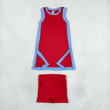 GSSO3846 Solid Color Blue Red Yoga Girl's Dress Shorts Set