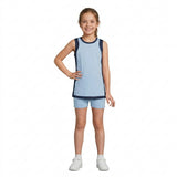 GSSO3847 Solid Color Blue Color Yoga Girl's Dress Shorts Set
