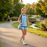 GSSO3847 Solid Color Blue Color Yoga Girl's Dress Shorts Set