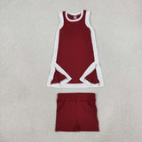 GSSO3848 Solid Color Maroon Yoga Girl's Dress Shorts Set