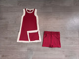 Preorder Samples GSSO3848 Solid Color Maroon Yoga Girl's Dress Shorts Set
