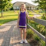 GSSO3849 Solid Color Purple Yoga Girl's Dress Shorts Set