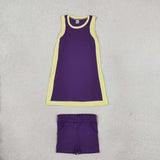 GSSO3849 Solid Color Purple Yoga Girl's Dress Shorts Set