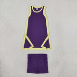 GSSO3849 Solid Color Purple Yoga Girl's Dress Shorts Set