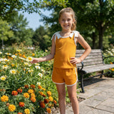 GSSO3851 Solid Color Orange White Bows Girls Shorts Set