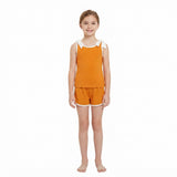GSSO3851 Solid Color Orange White Bows Girls Shorts Set