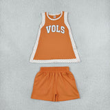 GSSO3852 Vinyl School Team Orange Yoga Girl's Dress Shorts Set