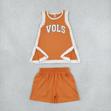 GSSO3852 Vinyl School Team Orange Yoga Girl's Dress Shorts Set