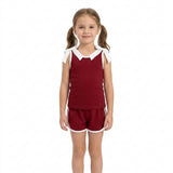 GSSO3855 Team Solid Color Dark Red White Bows Girls Shorts Set