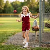 GSSO3855 Team Solid Color Dark Red White Bows Girls Shorts Set