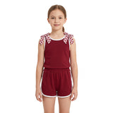 GSSO3859 Solid Color Maroon Bows Girls Shorts Set
