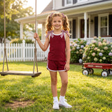 GSSO3859 Solid Color Maroon Bows Girls Shorts Set