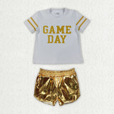 GSSO3869 Vinyl GAME DAY Golden Leather Girls Shorts Set