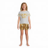 GSSO3869 Vinyl GAME DAY Golden Leather Girls Shorts Set