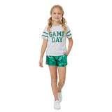 GSSO3871 Vinyl GAME DAY Dark Green Leather Girls Shorts Set