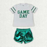 GSSO3871 Vinyl GAME DAY Dark Green Leather Girls Shorts Set