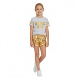 GSSO3872 Vinyl GAME DAY Golden Leather Girls Shorts Set