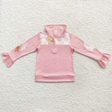 GT0218 Christmas Gingerbread Pink Plaid Zipper Pullover Girl's Shirt Top