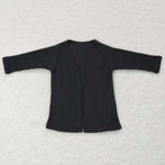 GT0243 Waffle Black Cardigan Girl's Coat