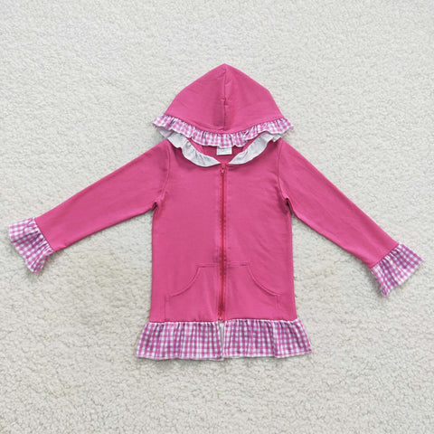 GT0261 Pink Plaid Zip Hoodie Girl's Coat
