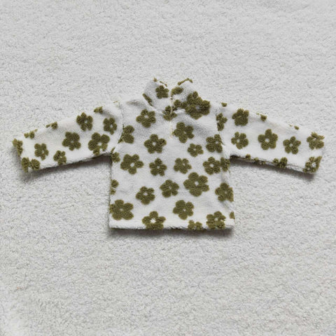 GT0263 Winter Fur Flower Zip Kids Sherpa Coat