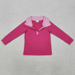 GT0276 Pink Plaid Zipper Pullover Shirt Top