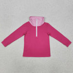 GT0276 Pink Plaid Zipper Pullover Shirt Top