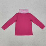 GT0276 Pink Plaid Zipper Pullover Shirt Top