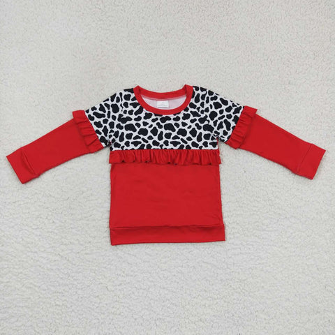 GT0295 Red Cow Ruffle Kids Girls Shirt Top