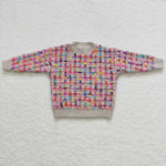 Fashion Colorful Plaid Winter Knit Sweater Tassel Jeans Denim Pants Girl's Set
