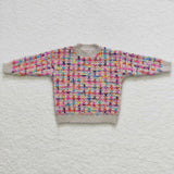 Fashion Colorful Plaid Winter Knit Sweater Tassel Jeans Denim Pants Girl's Set