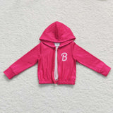 GT0330 Barbie Pink Zipper Hoodie Girl Coat